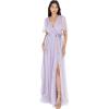 Anaya with Love Ladies Maxi Dress for Women V Neckline Short Sleeve Frilly Long Empire Waist for Wedding Guest Bridesmaid Maid of Honour Robe Femme (Lot de 1)(Dusty Lilac)