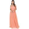 Anaya with Love Womens Ladies Maxi Dress Bardot Off Shoulder with Belt Long Empire Waist for Wedding Guest Prom Evening Gown Bridesmaid Robe Femme(Coral Pink)