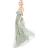 Anaya with Love Womens Ladies Maxi Dress Bardot Off Shoulder with Belt Long Empire Waist for Wedding Guest Prom Evening Gown Bridesmaid Robe Femme(Frosted Green)