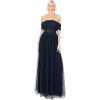 Anaya with Love Womens Ladies Maxi Dress Bardot Off Shoulder with Belt Long Empire Waist for Wedding Guest Prom Evening Gown Bridesmaid Robe Femme(Navy Blue)