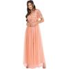 Maya Deluxe Womens Maxi Dress Ladies Ball Gown for Wedding Guest Embellished Tie Waist V Neck Bridesmaid Prom Evening Occasion Robe Femme(Apricot Blush)