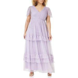 Anaya with Love Ladies Maxi Dress for Women Short Sleeve Evening Ball Gown Tiered V Neck Bow Tie Bridesmaid Wedding Guest Prom Long Robe Femme (Lot de 1)(Dusty Lilac)