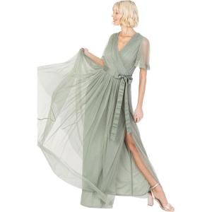 Anaya with Love Ladies Maxi Dress for Women V Neckline Short Sleeve Frilly Long Empire Waist for Wedding Guest Bridesmaid Maid of Honour Robe Femme (Lot de 1)(Frosted Green)