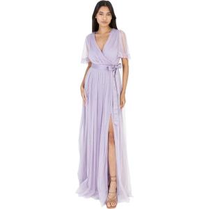 Anaya with Love Ladies Maxi Dress for Women V Neckline Short Sleeve Frilly Long Empire Waist for Wedding Guest Bridesmaid Maid of Honour Robe Femme (Lot de 1)(Dusty Lilac)