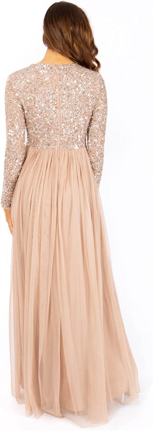 imageMaya Deluxe Maya Robe Longue Manches Longues pour Femme Taupe Blush Robe de Demoiselle dhonneur Femme Lot de 1Blush Taupe