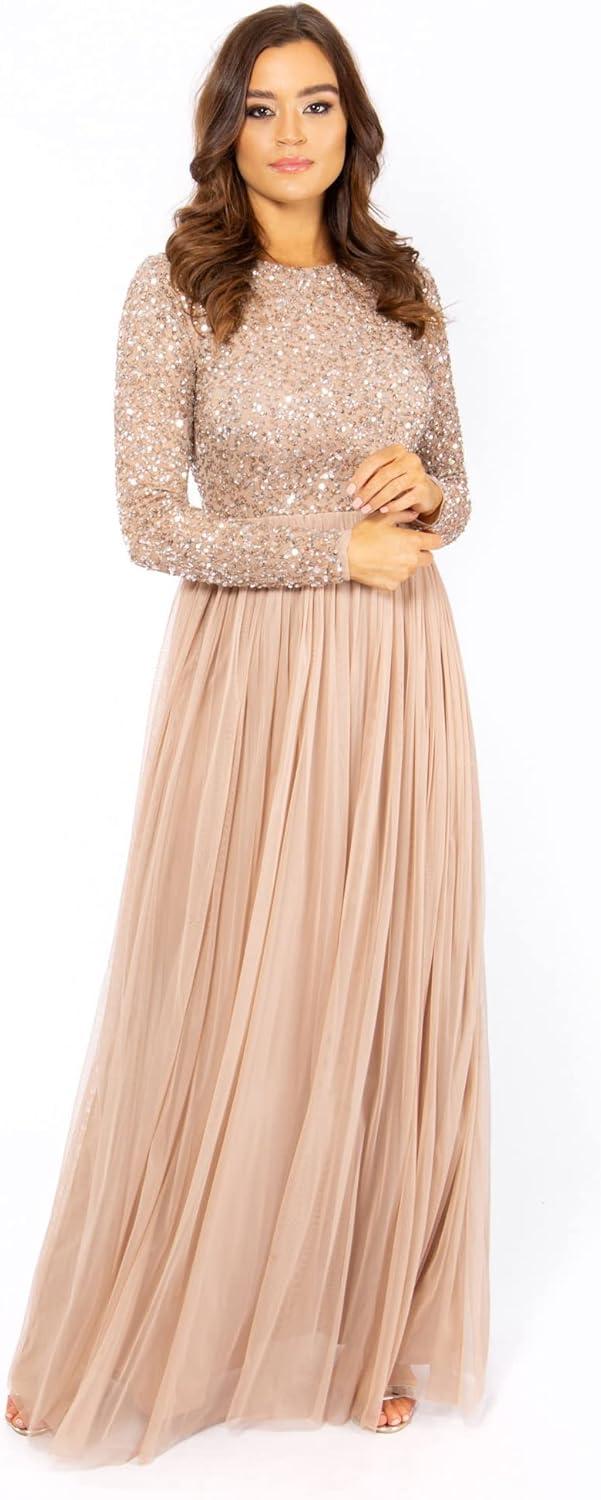 imageMaya Deluxe Maya Robe Longue Manches Longues pour Femme Taupe Blush Robe de Demoiselle dhonneur Femme Lot de 1Blush Taupe