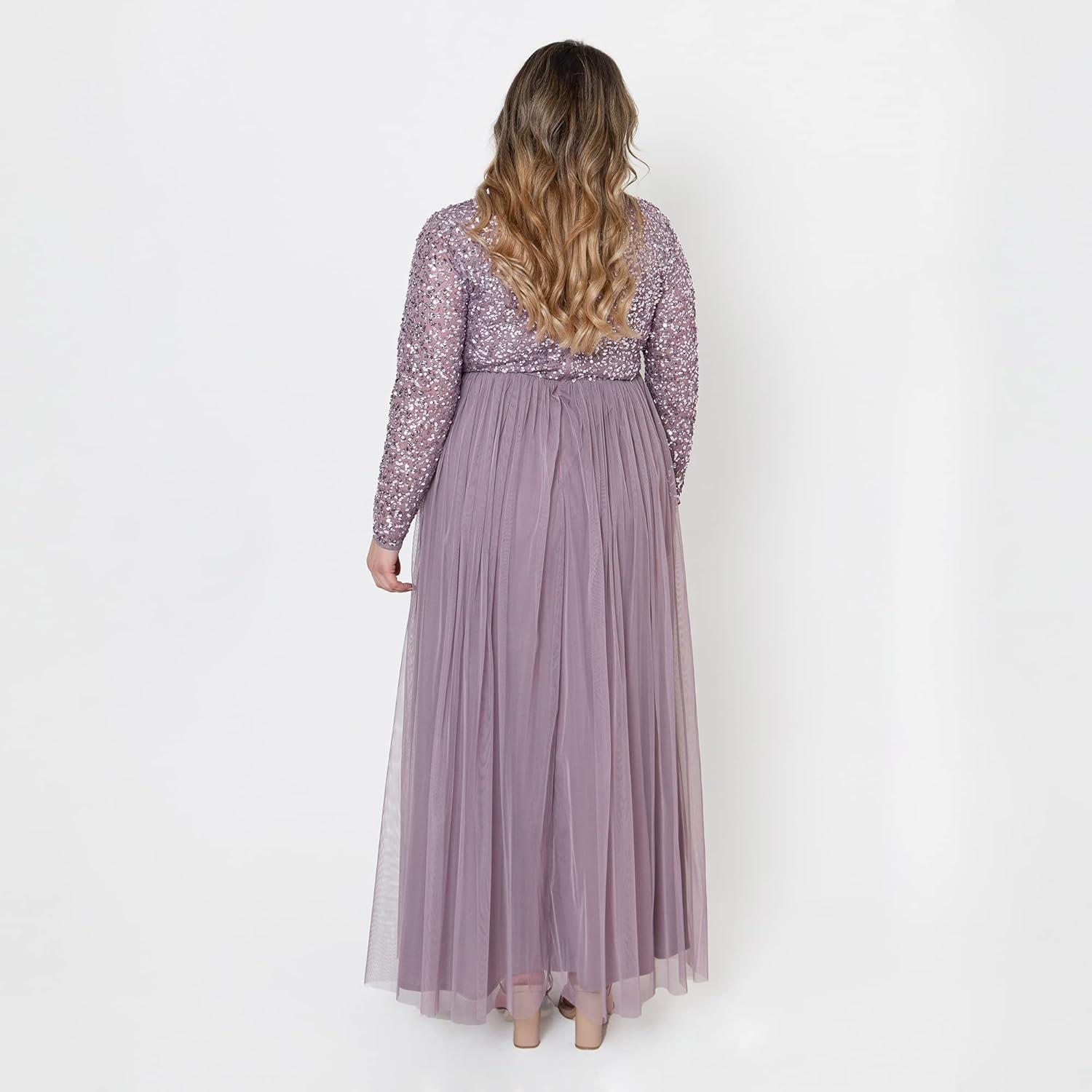 imageMaya Deluxe Maya Robe Longue Manches Longues pour Femme Taupe Blush Robe de Demoiselle dhonneur Femme Lot de 1Lilas Moody