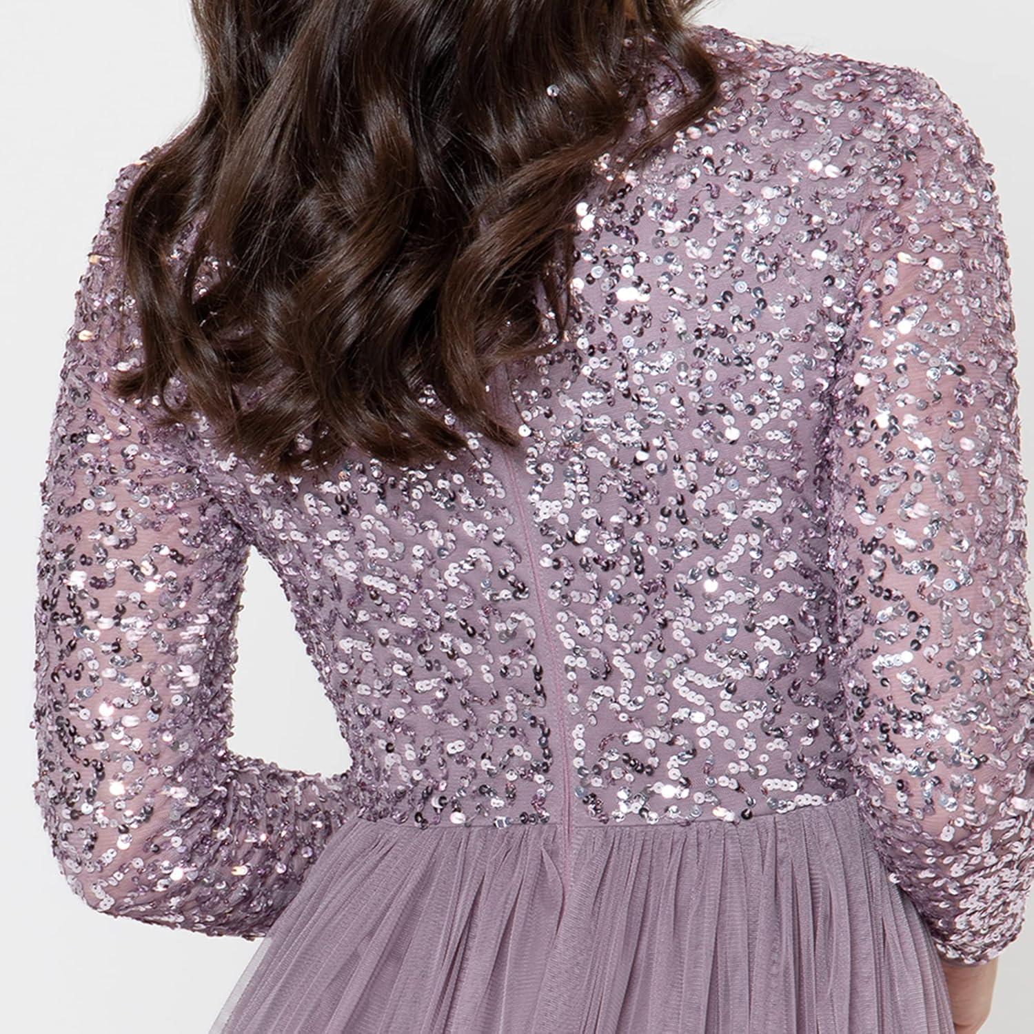 imageMaya Deluxe Maya Robe Longue Manches Longues pour Femme Taupe Blush Robe de Demoiselle dhonneur Femme Lot de 1Lilas Moody