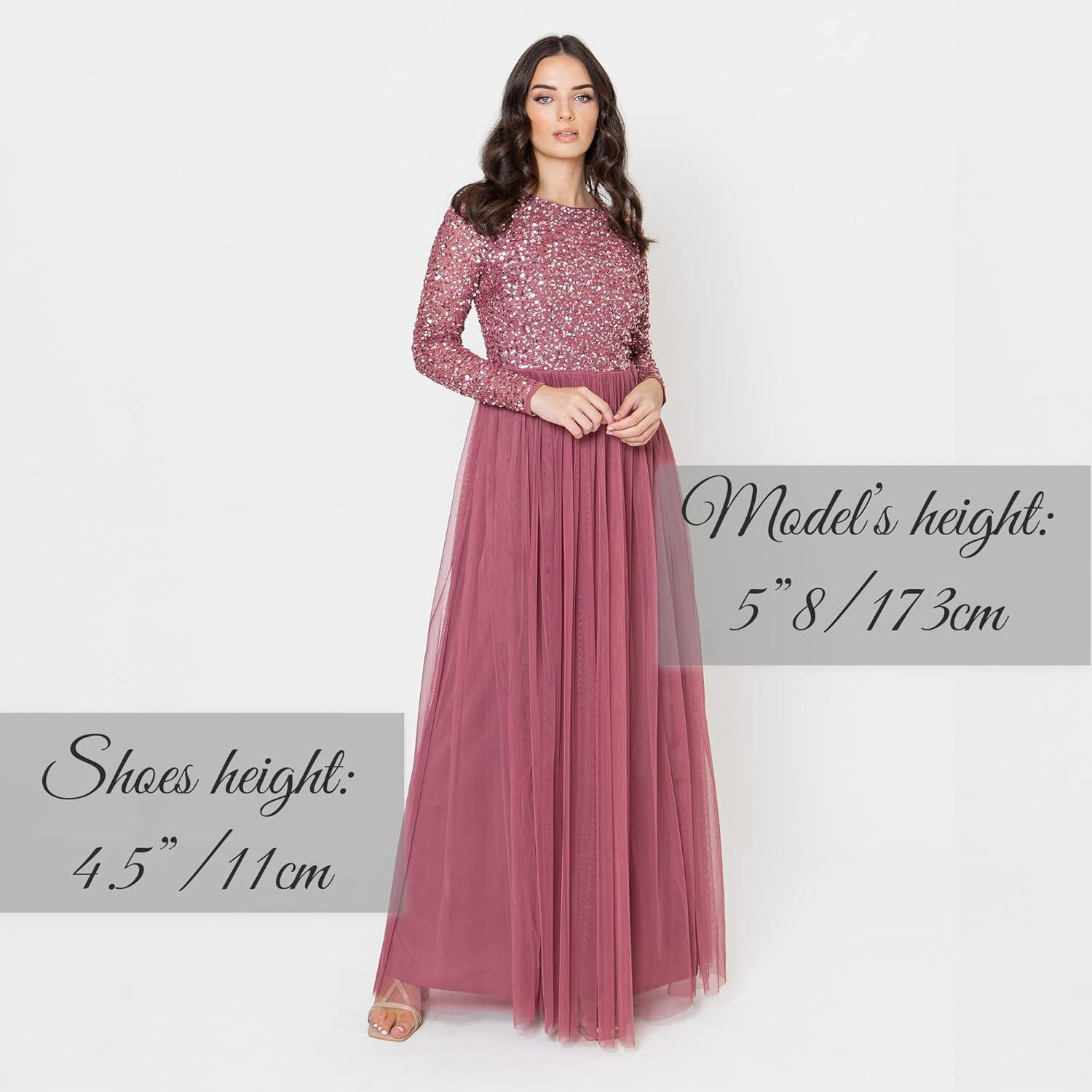 imageMaya Deluxe Maya Robe Longue Manches Longues pour Femme Taupe Blush Robe de Demoiselle dhonneur Femme Lot de 1Rose Dsert