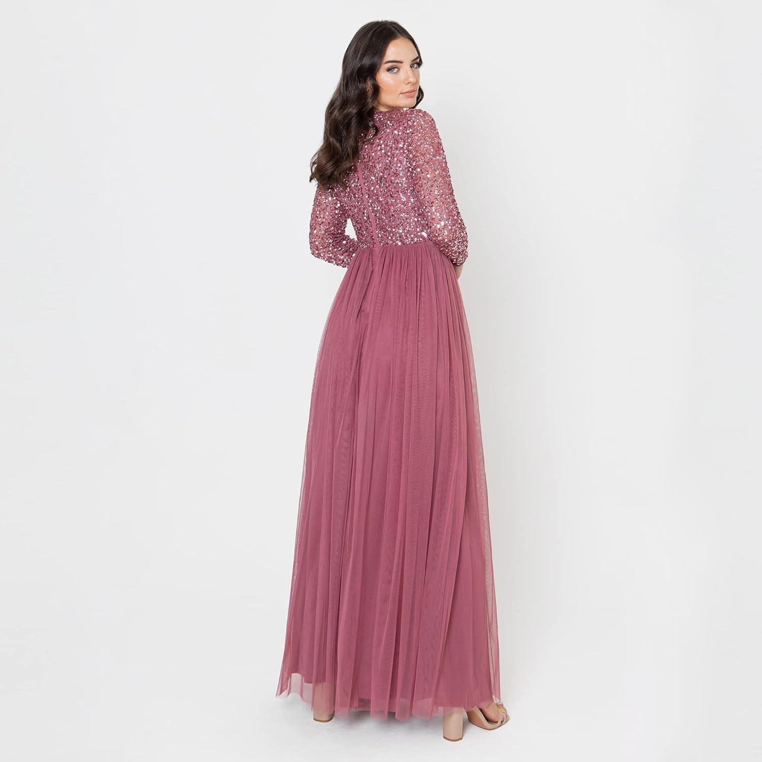 imageMaya Deluxe Maya Robe Longue Manches Longues pour Femme Taupe Blush Robe de Demoiselle dhonneur Femme Lot de 1Rose Dsert
