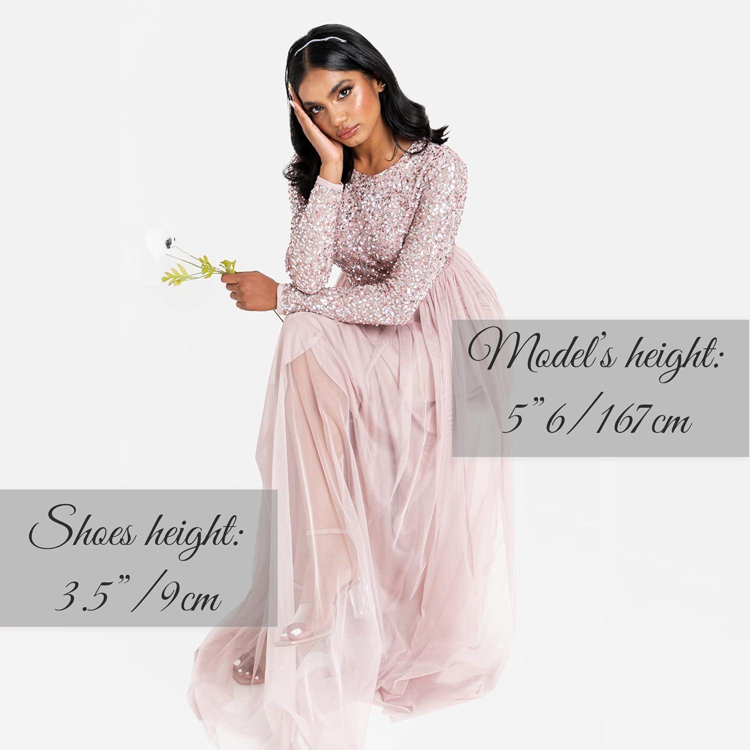 imageMaya Deluxe Maya Robe Longue Manches Longues pour Femme Taupe Blush Robe de Demoiselle dhonneur Femme Lot de 1Rose Givr