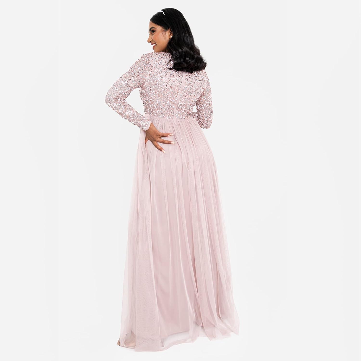 imageMaya Deluxe Maya Robe Longue Manches Longues pour Femme Taupe Blush Robe de Demoiselle dhonneur Femme Lot de 1Rose Givr