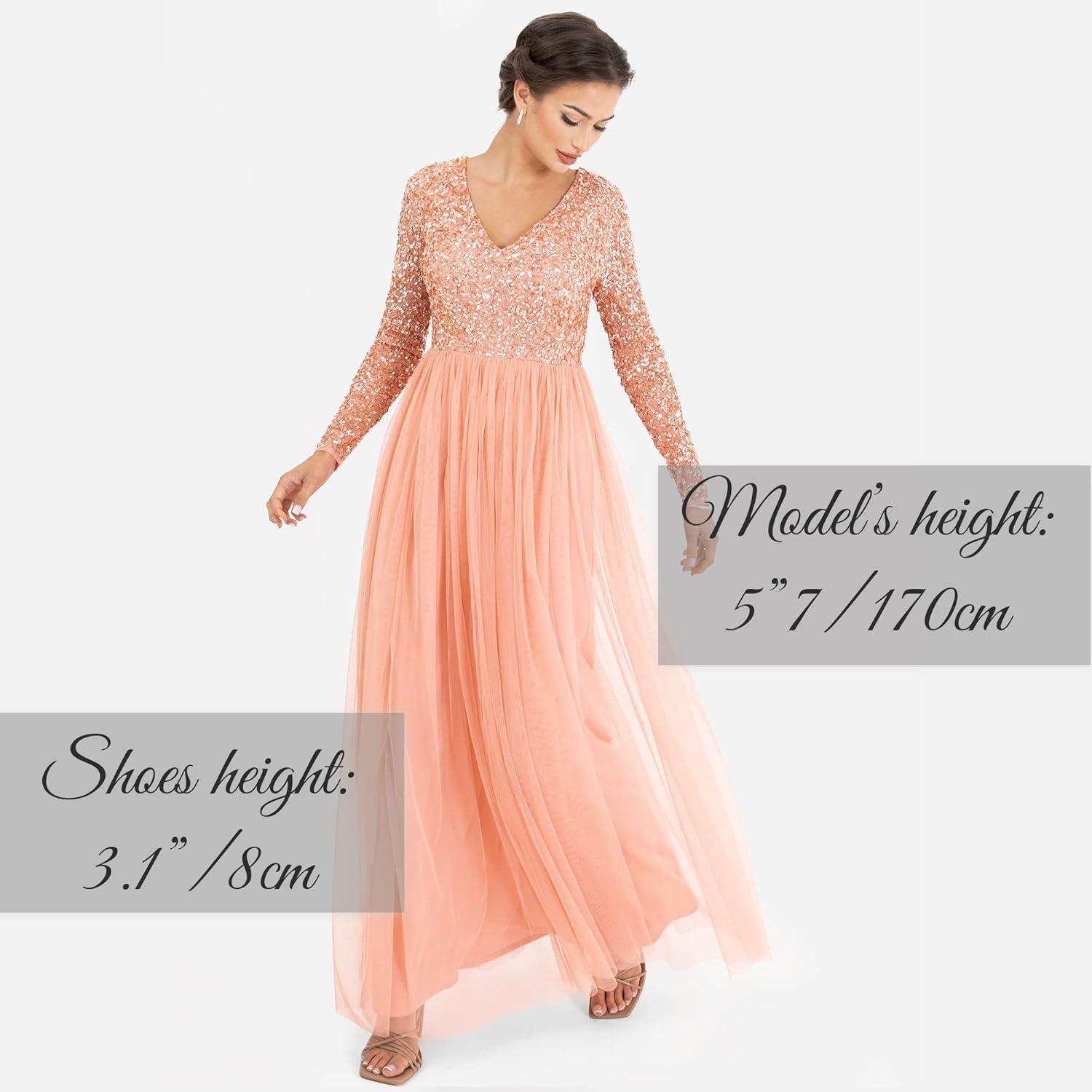 imageMaya Deluxe Robe dinvit de Mariage Manches Longues et col en V pour Femme VertApricot