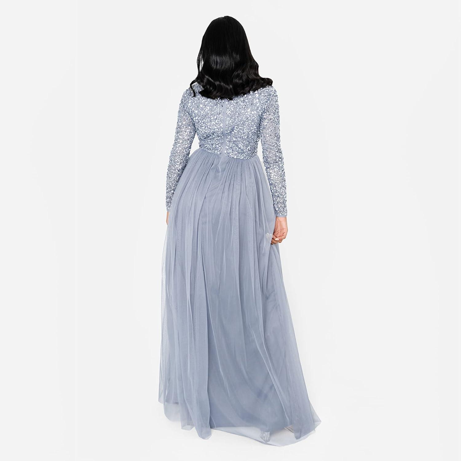 imageMaya Deluxe Robe dinvit de Mariage Manches Longues et col en V pour Femme VertDusty Blue