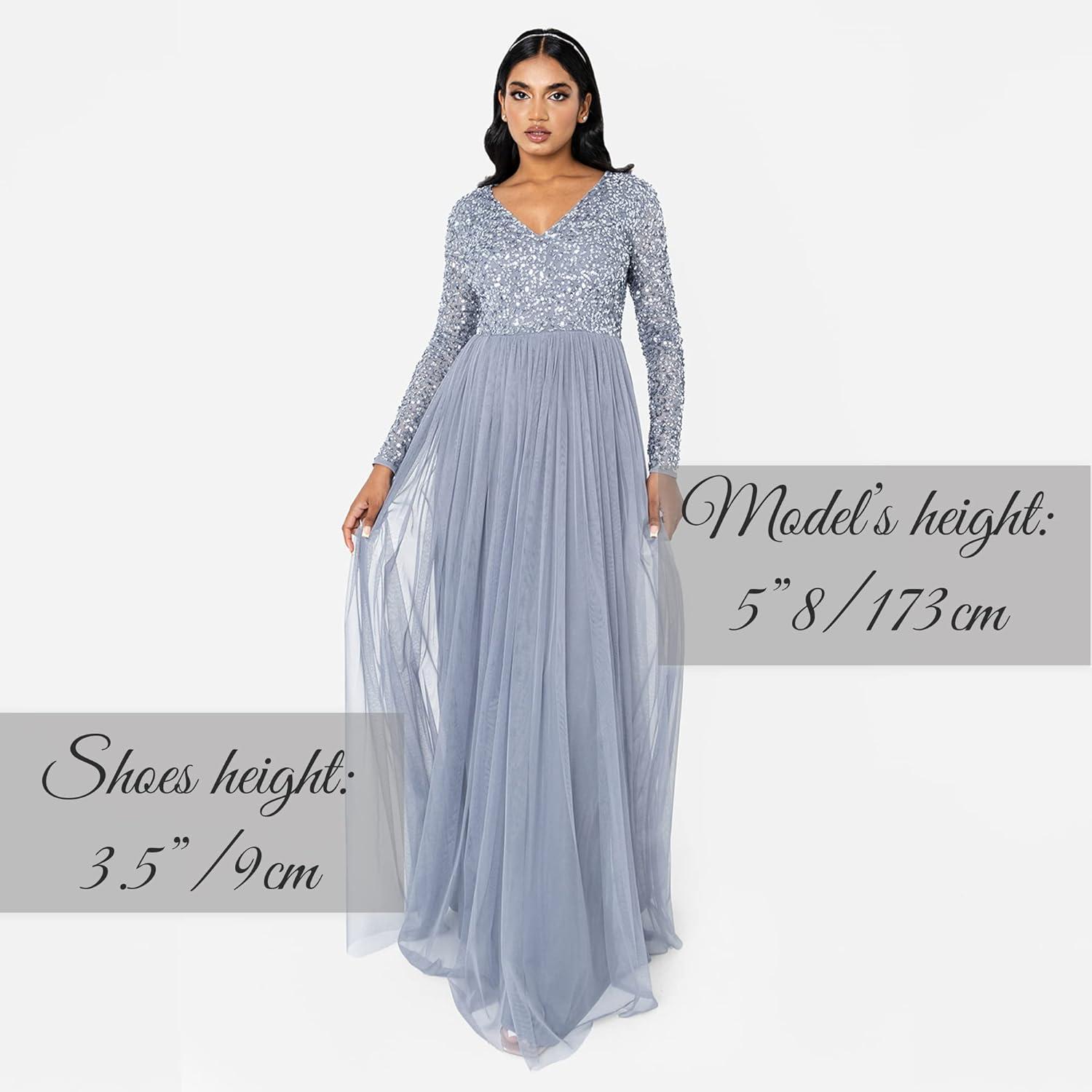 imageMaya Deluxe Robe dinvit de Mariage Manches Longues et col en V pour Femme VertDusty Blue