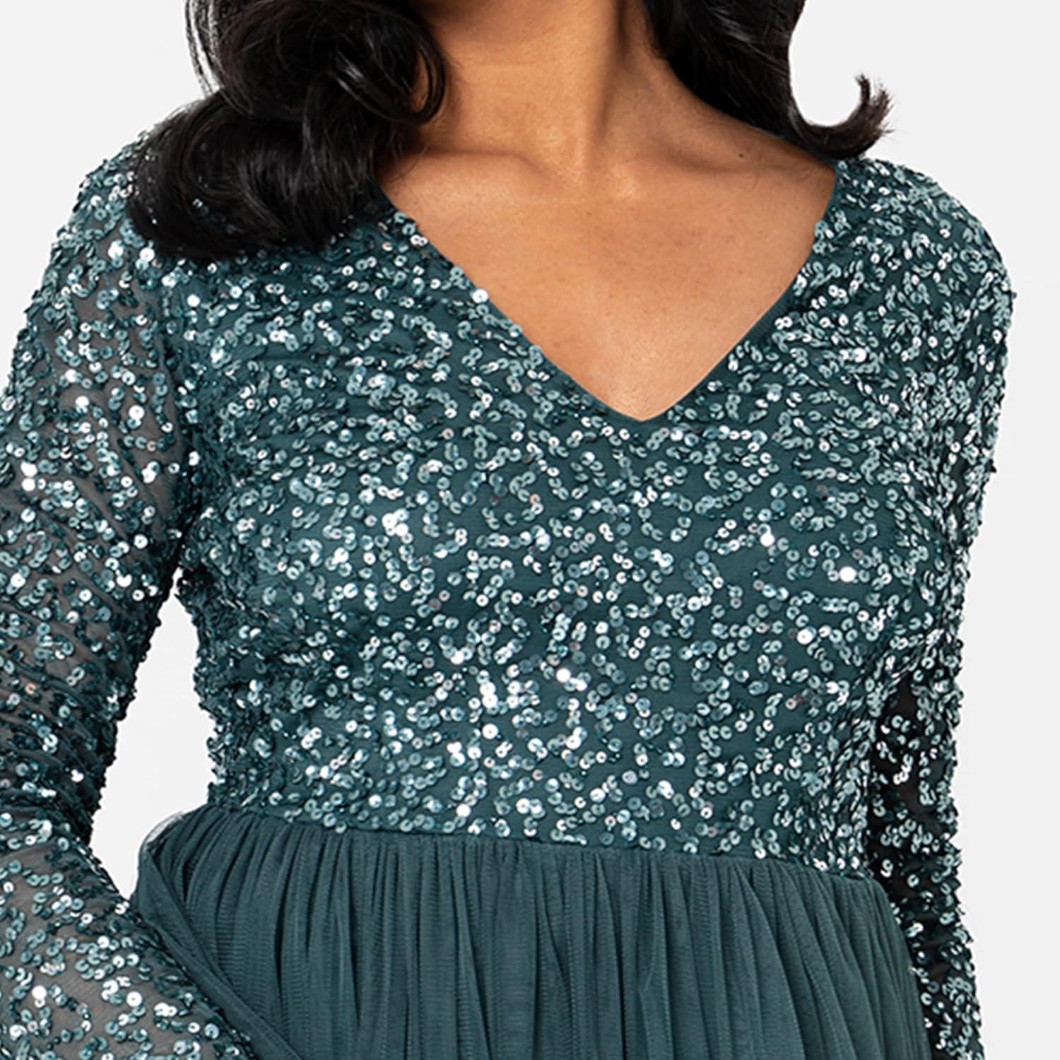 imageMaya Deluxe Robe dinvit de Mariage Manches Longues et col en V pour Femme VertEmerald Green