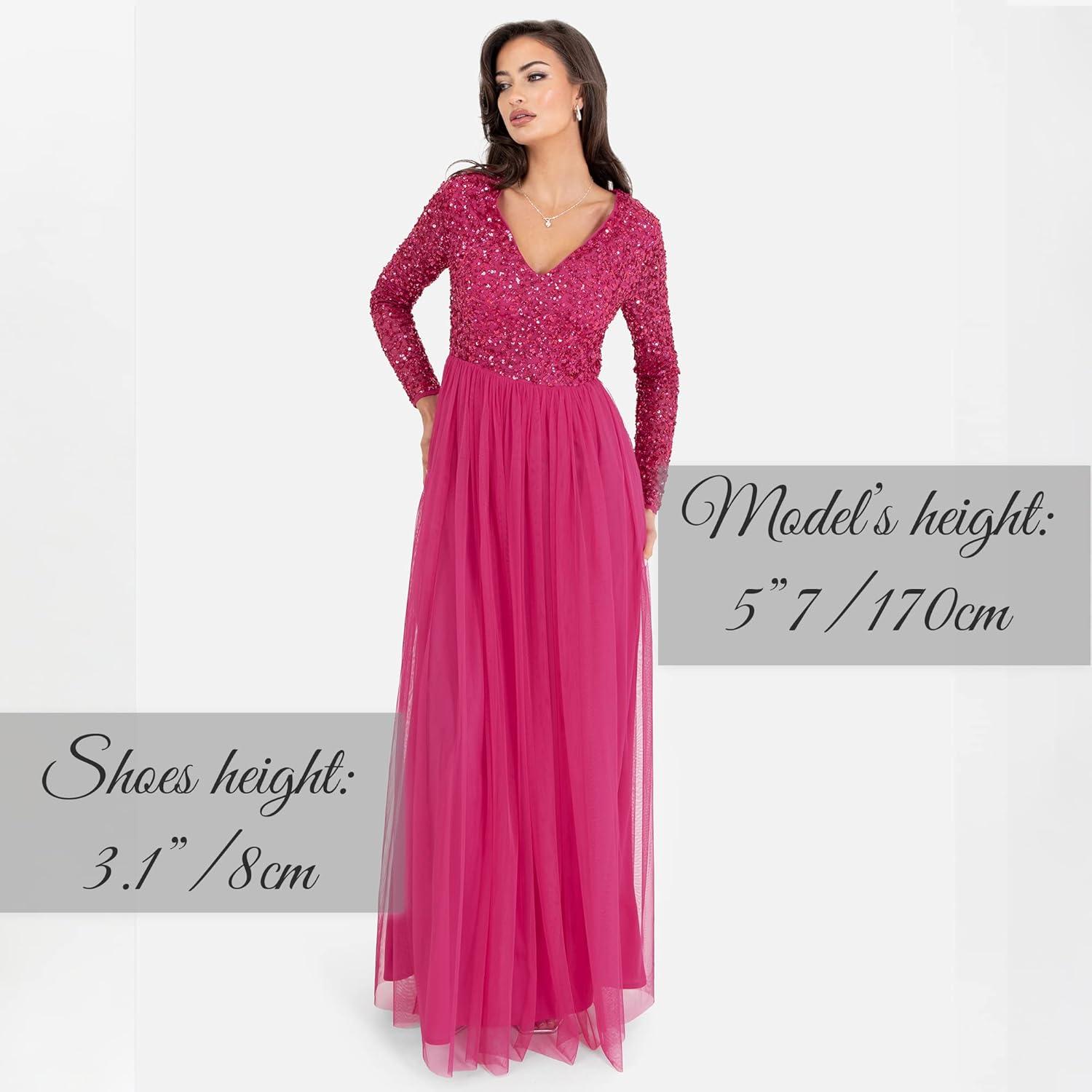 imageMaya Deluxe Robe dinvit de Mariage Manches Longues et col en V pour Femme VertFuschia