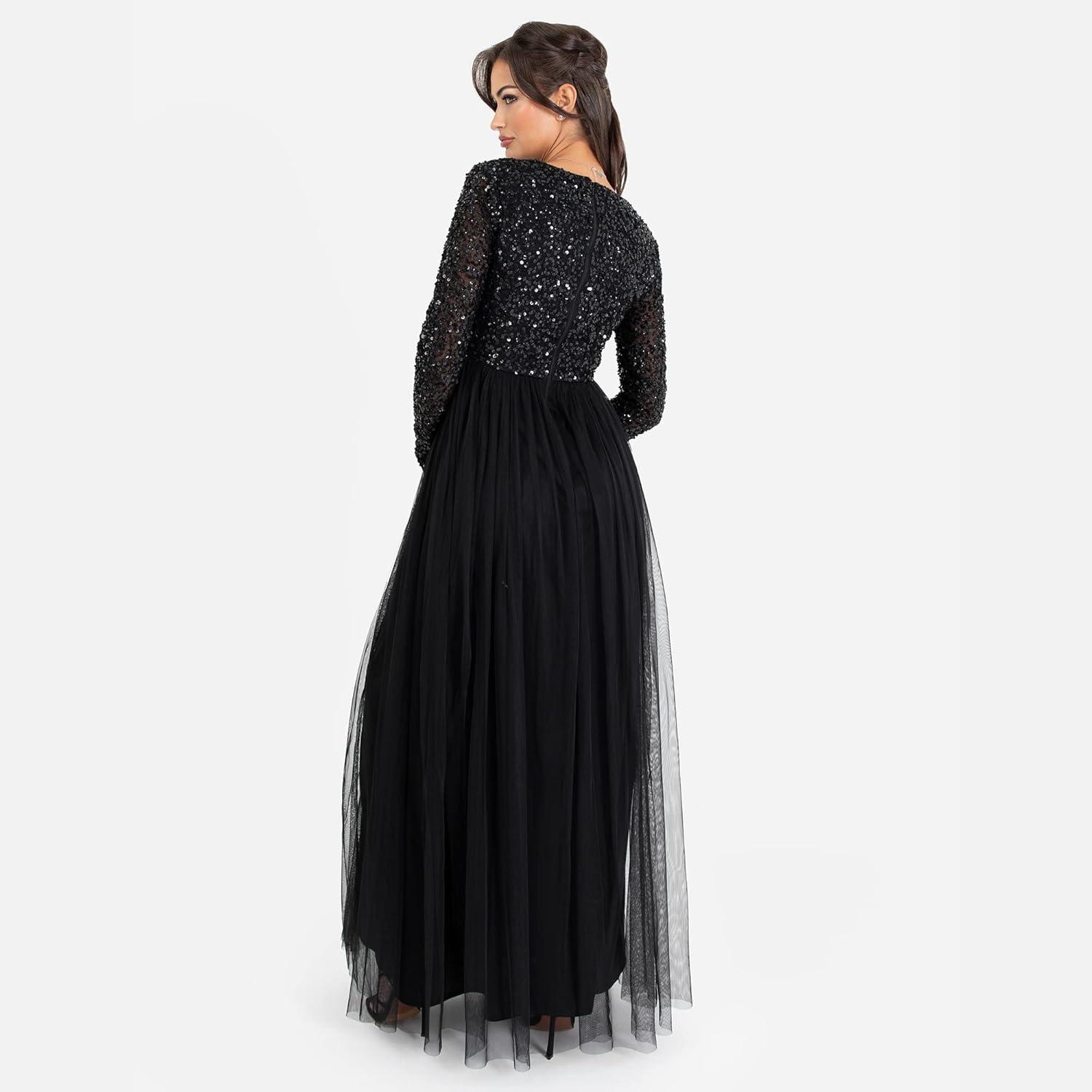 imageMaya Deluxe Robe dinvit de Mariage Manches Longues et col en V pour Femme VertNoir