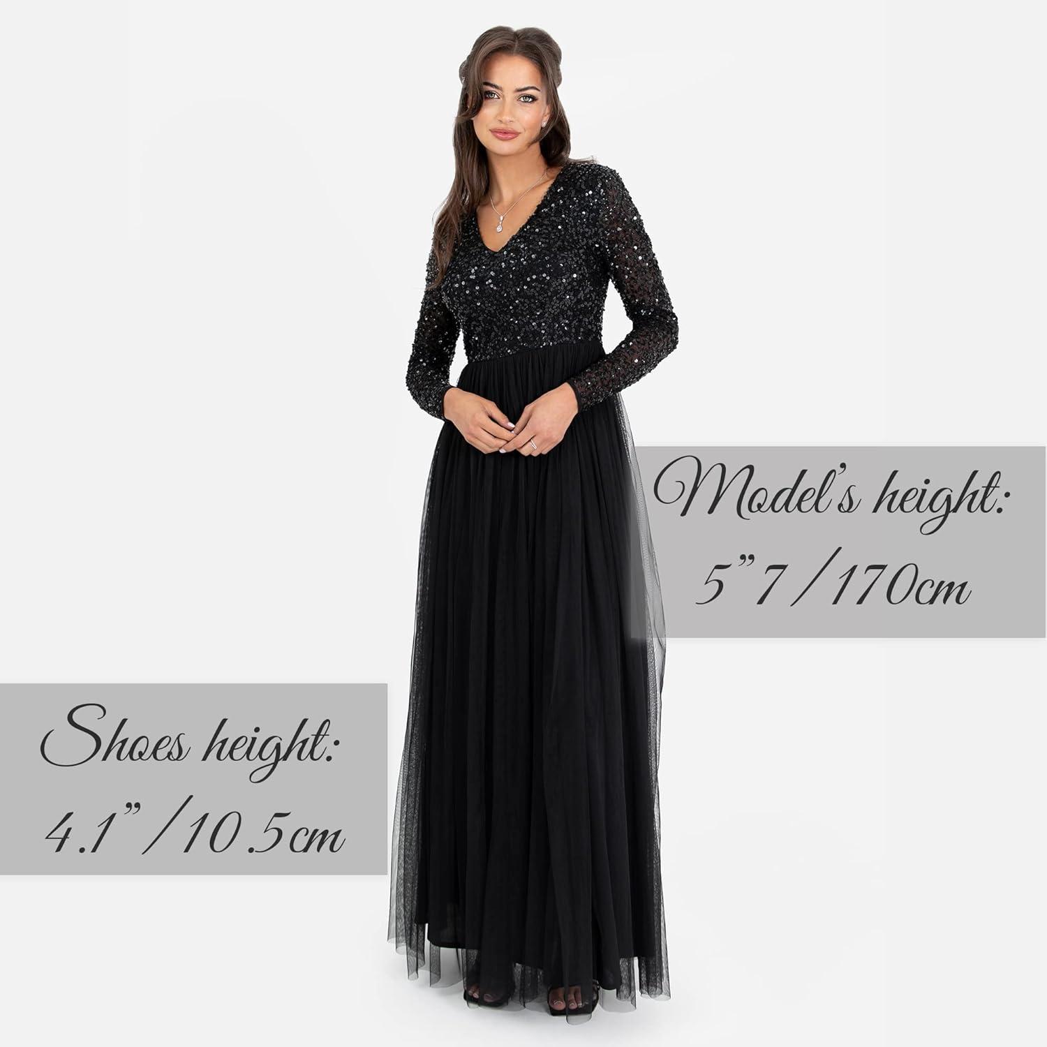 imageMaya Deluxe Robe dinvit de Mariage Manches Longues et col en V pour Femme VertNoir