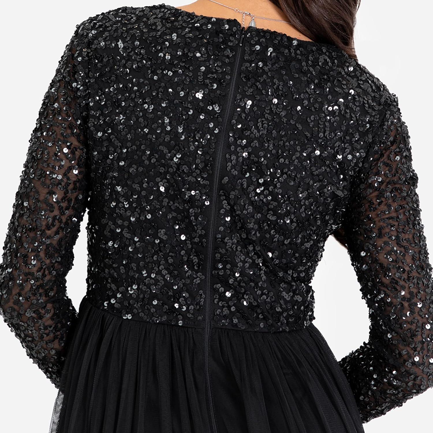 imageMaya Deluxe Robe dinvit de Mariage Manches Longues et col en V pour Femme VertNoir