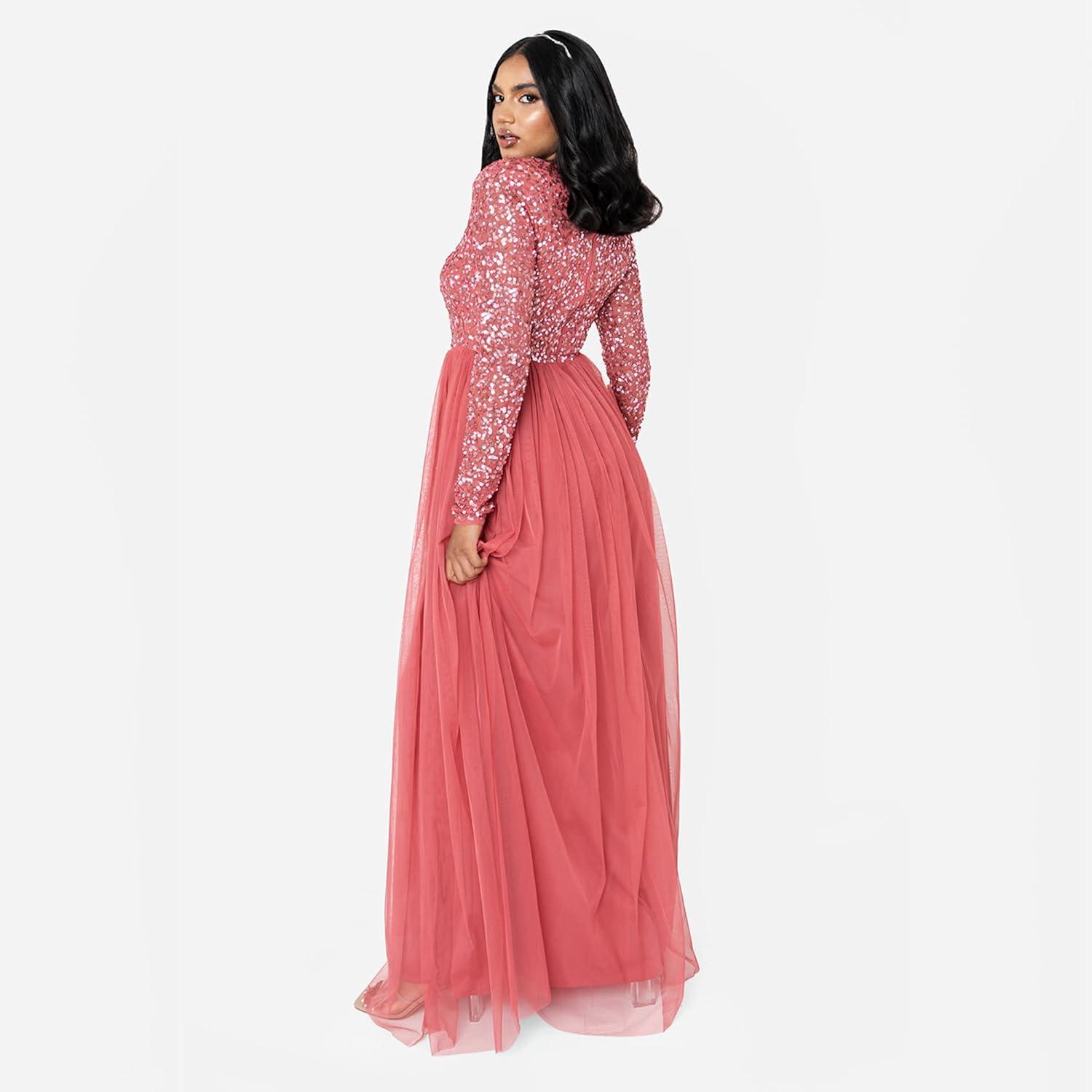imageMaya Deluxe Robe dinvit de Mariage Manches Longues et col en V pour Femme VertVermillion