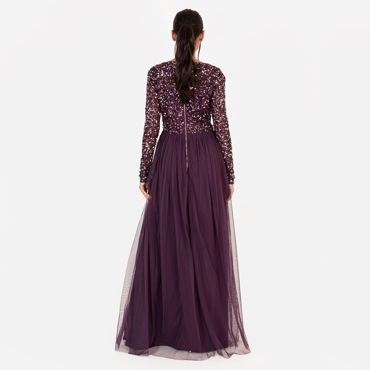 imageMaya Deluxe Robe dinvite de Mariage Femme Manches Longues et col V VertBerry