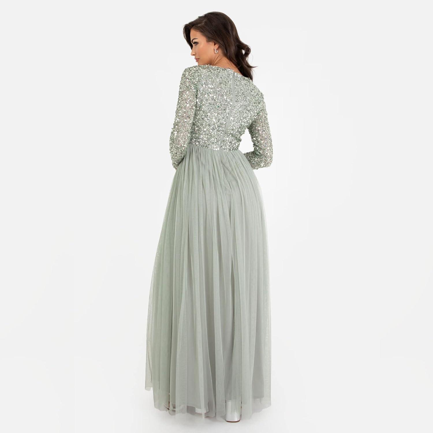 imageMaya Deluxe Robe dinvite de Mariage Femme Manches Longues et col V VertLys Vert
