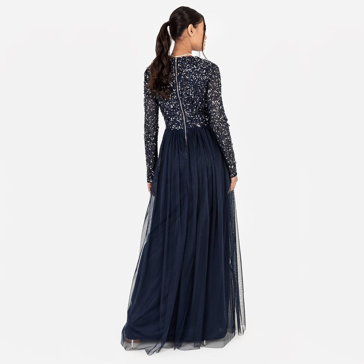 imageMaya Deluxe Robe dinvite de Mariage Femme Manches Longues et col V VertNavy