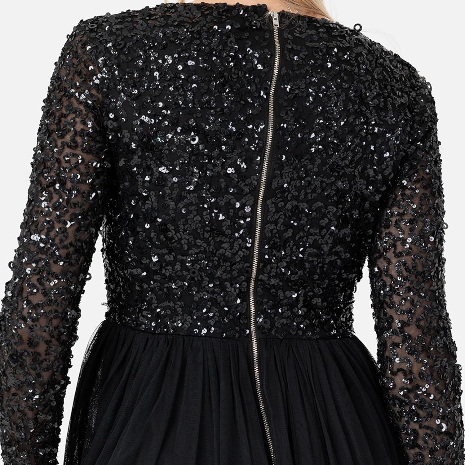imageMaya Deluxe Robe dinvite de Mariage Femme Manches Longues et col V VertNoir
