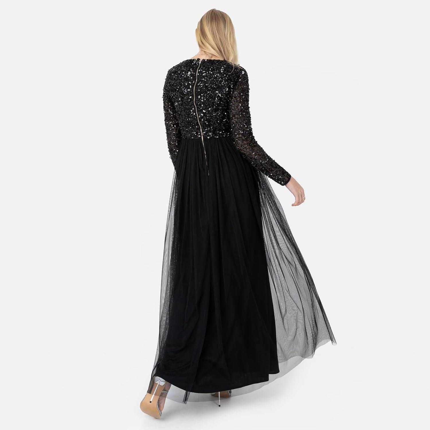 imageMaya Deluxe Robe dinvite de Mariage Femme Manches Longues et col V VertNoir