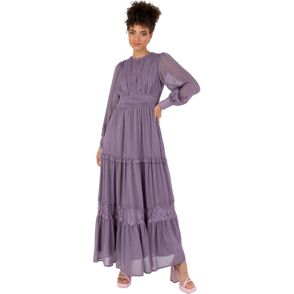 imageAnaya with Love Womens Maxi Dress Ladies Long Sleeves Round Neck Keyhole Lace High Waist Empire ALine for Wedding Guest Evening FemmeDusty Lavender