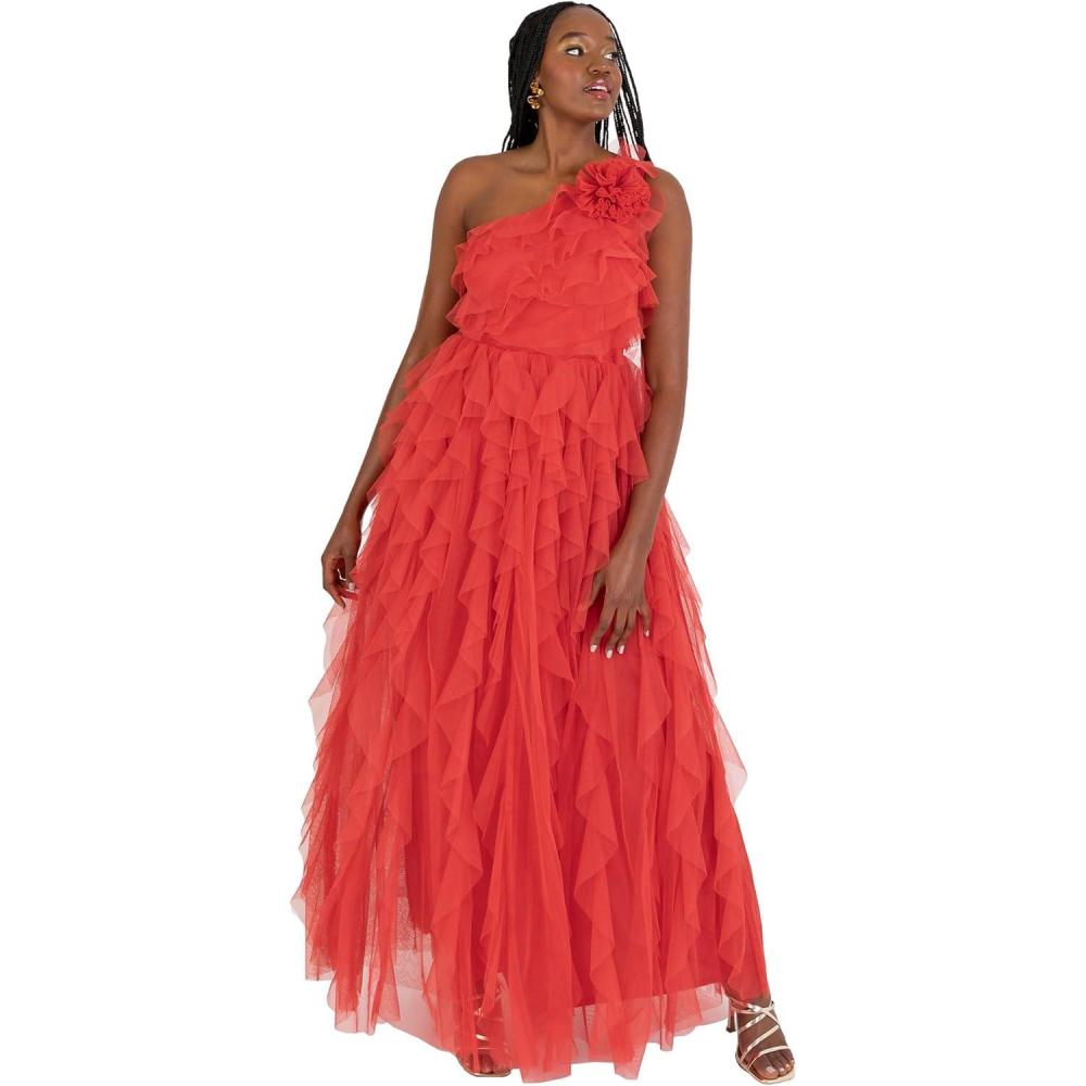 imageAnaya with Love Womens Maxi Dress Ladies One Shoulder Sleeveless Tiered Ruffle Waterfall ALine Bridesmaid Wedding Guest Prom Ball Gown FemmeRouge