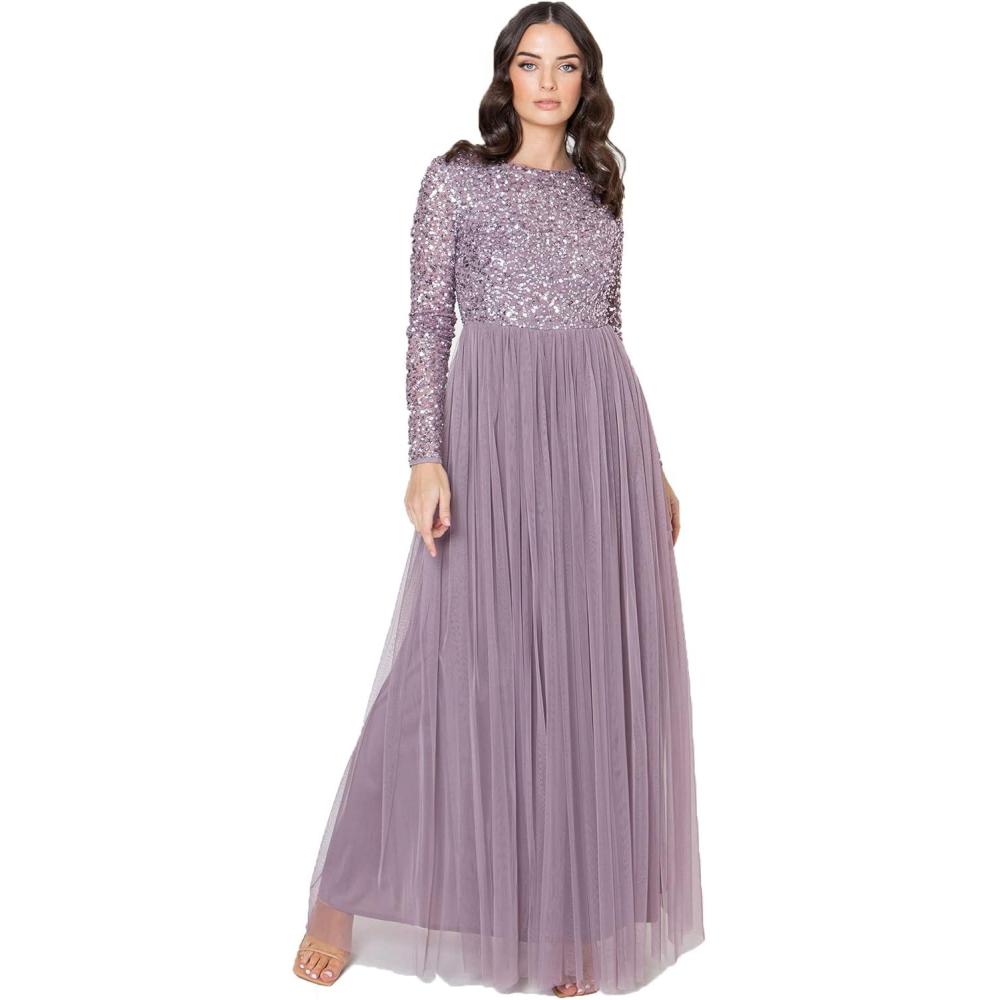 imageMaya Deluxe Maya Robe Longue Manches Longues pour Femme Taupe Blush Robe de Demoiselle dhonneur Femme Lot de 1Lilas Moody
