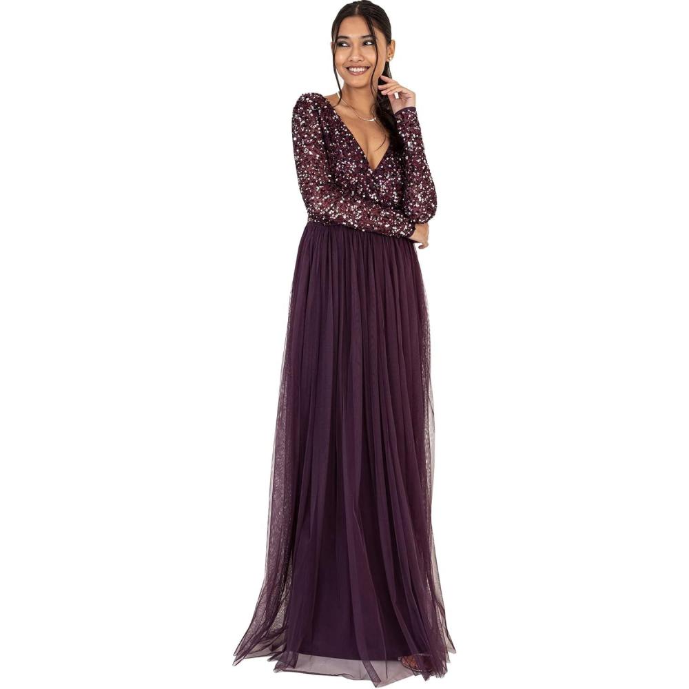 imageMaya Deluxe Robe dinvite de Mariage Femme Manches Longues et col V VertBerry