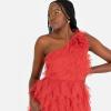 Anaya with Love Women&rsquo;s Maxi Dress Ladies One Shoulder Sleeveless Tiered Ruffle Waterfall A-Line Bridesmaid Wedding Guest Prom Ball Gown Femme(Rouge)