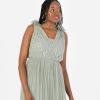 Anaya with Love Women&rsquo;s Maxi Dress Ladies Sleeveless V-Neck Sequin Embellished Tulle Ruffle Shoulder A-Line Bridesmaid Prom Ball Gown Robe Femme(Frosty Green)