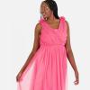 Anaya with Love Women&rsquo;s Maxi Dress Ladies Sleeveless V-Neck Sequin Embellished Tulle Ruffle Shoulder A-Line Bridesmaid Prom Ball Gown Robe Femme(Hot Pink)
