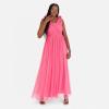 Anaya with Love Women&rsquo;s Maxi Dress Ladies Sleeveless V-Neck Sequin Embellished Tulle Ruffle Shoulder A-Line Bridesmaid Prom Ball Gown Robe Femme(Hot Pink)