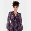 Anaya with Love Women&rsquo;s Midaxi Dress Ladies Long Blouson Sleeve V-Neck Tiered Pleated Lace Insert Empire A-Line Wedding Guest Evening Femme(Purple Floral)