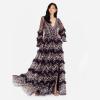 Maya Deluxe Ladies Womens Maxi Dress V Neckline Sequin with Ruffle Empire Waist Slit Split for Prom Ball Bridesmaid Wedding Guest Robes Femme (Lot de 1)(Berry)