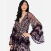 Maya Deluxe Ladies Womens Maxi Dress V Neckline Sequin with Ruffle Empire Waist Slit Split for Prom Ball Bridesmaid Wedding Guest Robes Femme (Lot de 1)(Berry)