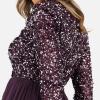 Maya Deluxe Robe Midi À Manches Longues avec Décolleté Plongeant en V et Paillettes pour Femme Demoiselle d&rsquo;honneur(Baie)