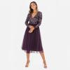 Maya Deluxe Robe Midi À Manches Longues avec Décolleté Plongeant en V et Paillettes pour Femme Demoiselle d&rsquo;honneur(Baie)