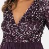 Maya Deluxe Robe Midi À Manches Longues avec Décolleté Plongeant en V et Paillettes pour Femme Demoiselle d&rsquo;honneur(Baie)