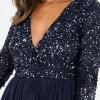 Maya Deluxe Robe Midi À Manches Longues avec Décolleté Plongeant en V et Paillettes pour Femme Demoiselle d&rsquo;honneur(Bleu Marine)