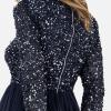 Maya Deluxe Robe Midi À Manches Longues avec Décolleté Plongeant en V et Paillettes pour Femme Demoiselle d&rsquo;honneur(Bleu Marine)