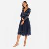 Maya Deluxe Robe Midi À Manches Longues avec Décolleté Plongeant en V et Paillettes pour Femme Demoiselle d&rsquo;honneur(Bleu Marine)