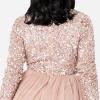 Maya Deluxe Robe Midi À Manches Longues avec Décolleté Plongeant en V et Paillettes pour Femme Demoiselle d&rsquo;honneur(Blush Taupe)