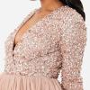 Maya Deluxe Robe Midi À Manches Longues avec Décolleté Plongeant en V et Paillettes pour Femme Demoiselle d&rsquo;honneur(Blush Taupe)