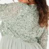 Maya Deluxe Robe Midi À Manches Longues avec Décolleté Plongeant en V et Paillettes pour Femme Demoiselle d&rsquo;honneur(Lys Vert.)